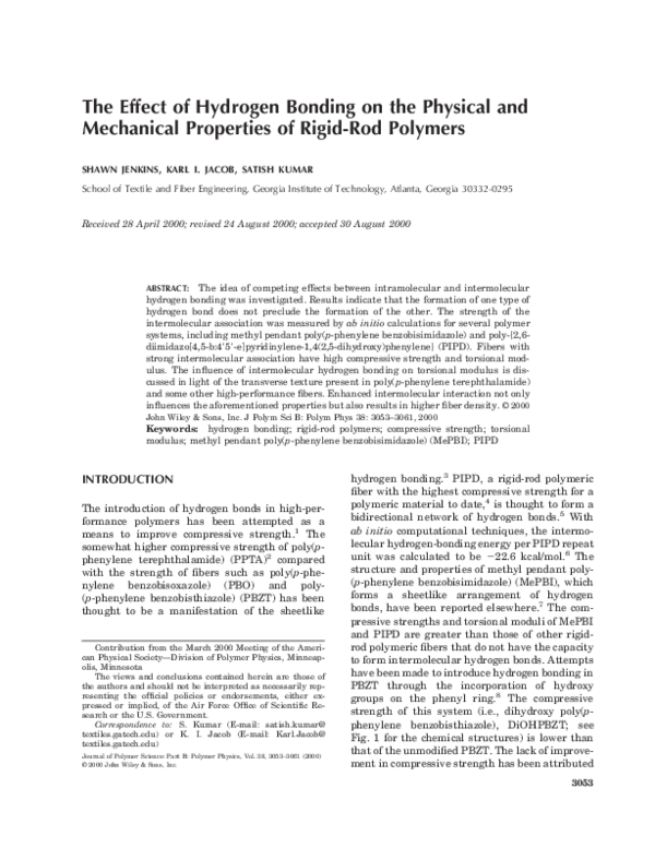 (PDF) The effect of hydrogen bonding on the physical and mechanical ...