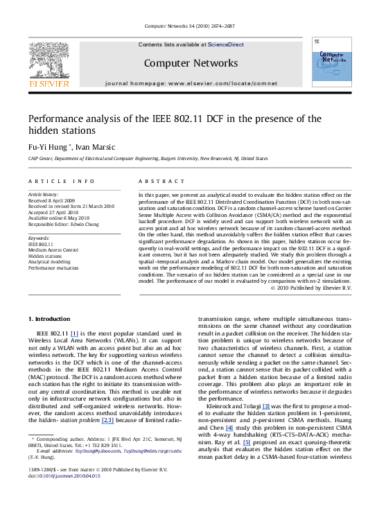 (PDF) Performance analysis of the IEEE 802.11 DCF in the presence of ...