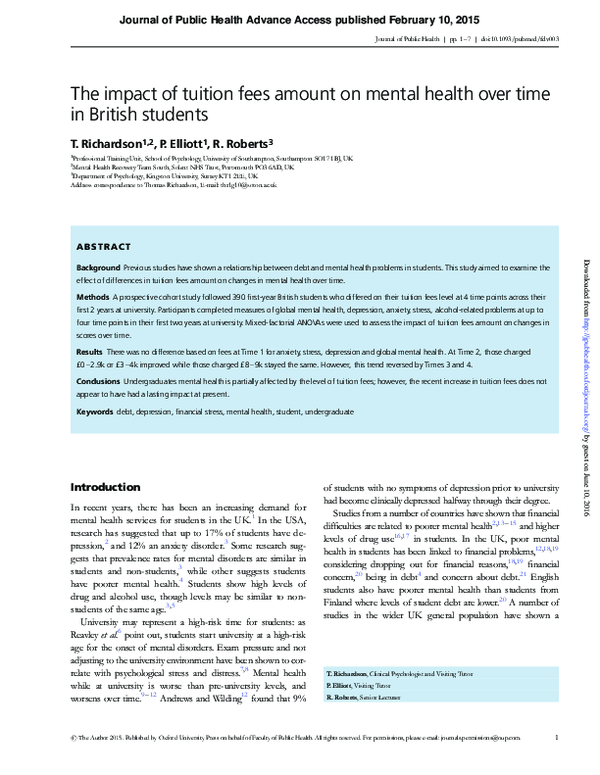 (PDF) The impact of tuition fees amount on mental health over time in ...