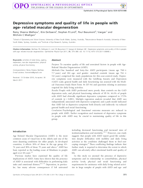 (PDF) Depressive symptoms and quality of life in people with age ...