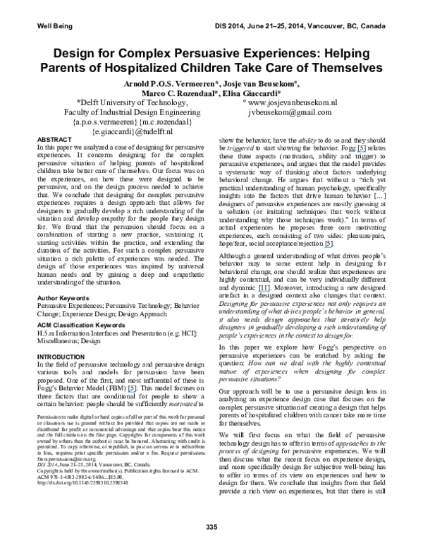 (PDF) Design for complex persuasive experiences