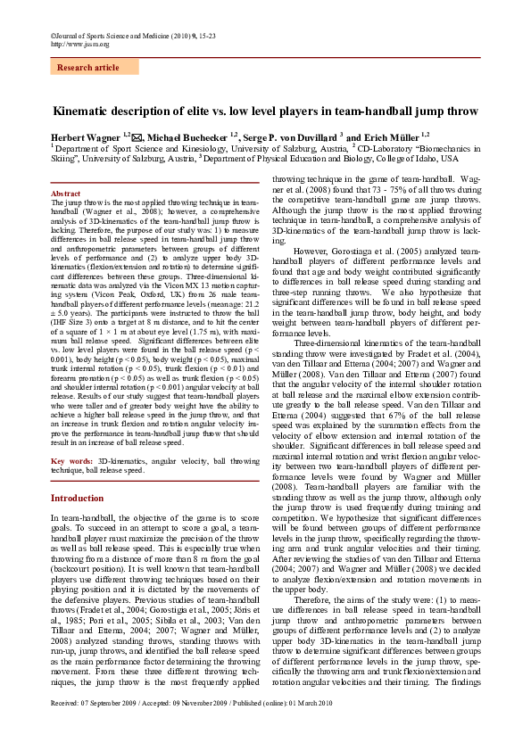 (PDF) Kinematic description of elite vs. low level players in team