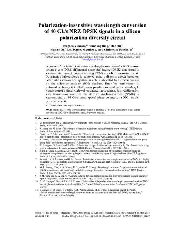 (PDF) Polarization insensitive wavelength conversion in a dispersion ...