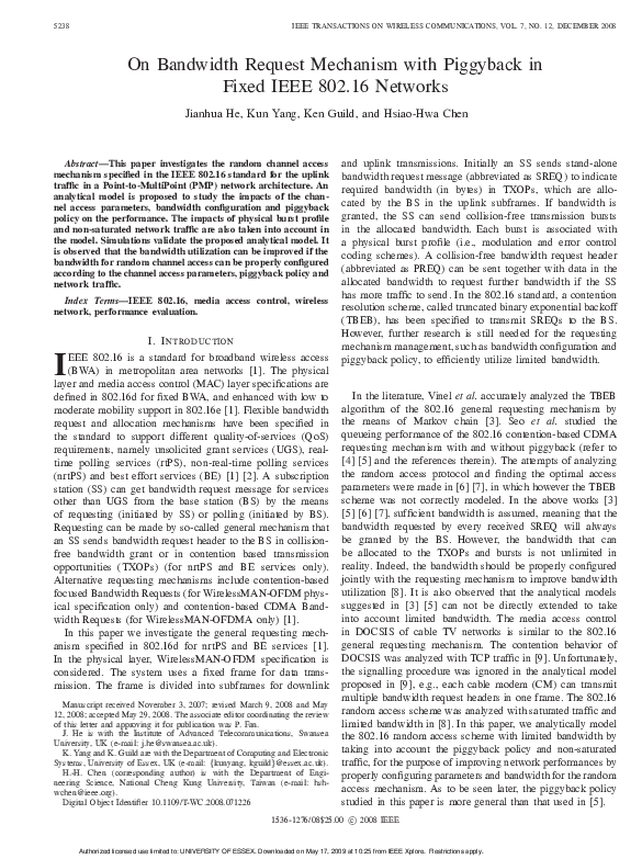 (PDF) On bandwidth request mechanism with piggyback in fixed IEEE 802. ...