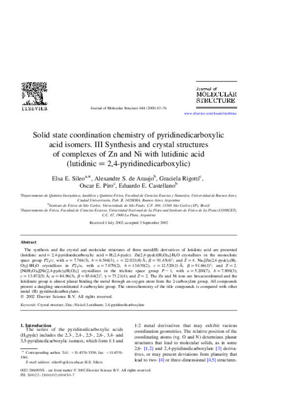(PDF) Solid state coordination chemistry of pyridinedicarboxylic acid ...