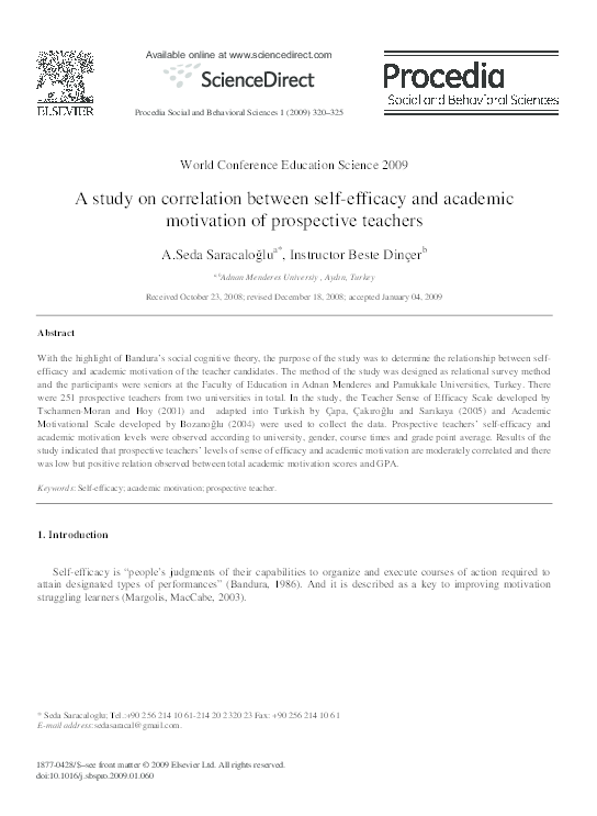 (PDF) A study on correlation between self-efficacy and academic ...