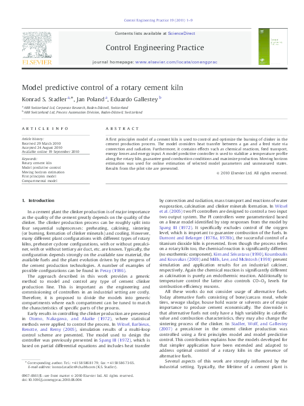 (PDF) Model predictive control of a rotary cement kiln