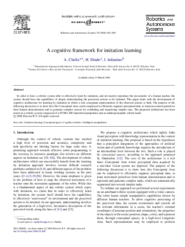 (PDF) A cognitive framework for imitation learning
