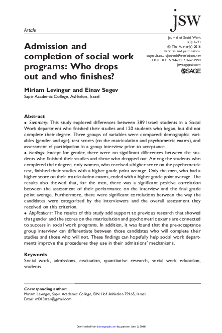(PDF) Admission and completion of social work programs: Who drops out ...