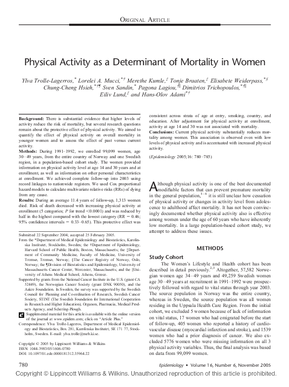 (PDF) Physical Activity as a Determinant of Mortality in Women