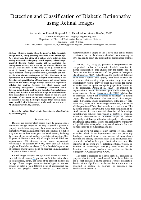 (PDF) Characterization of Diabetic Retinopathy Detection of Exudates in