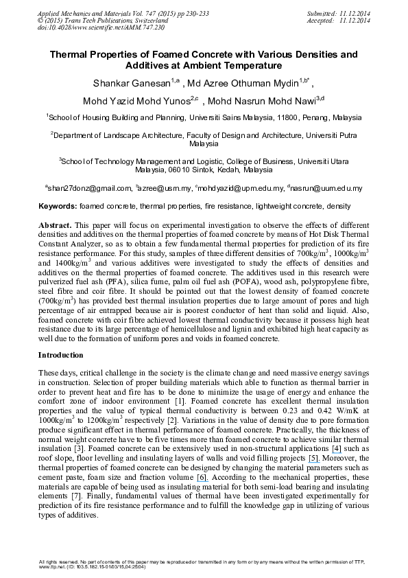 (PDF) Thermal Properties of Foamed Concrete with Various Densities and ...