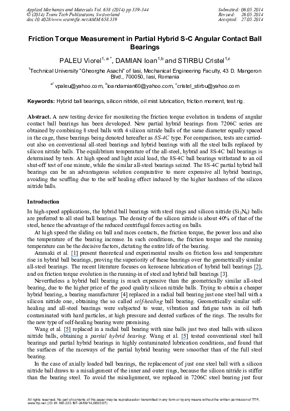 (PDF) Friction Torque Measurement in Partial Hybrid SC Angular Contact