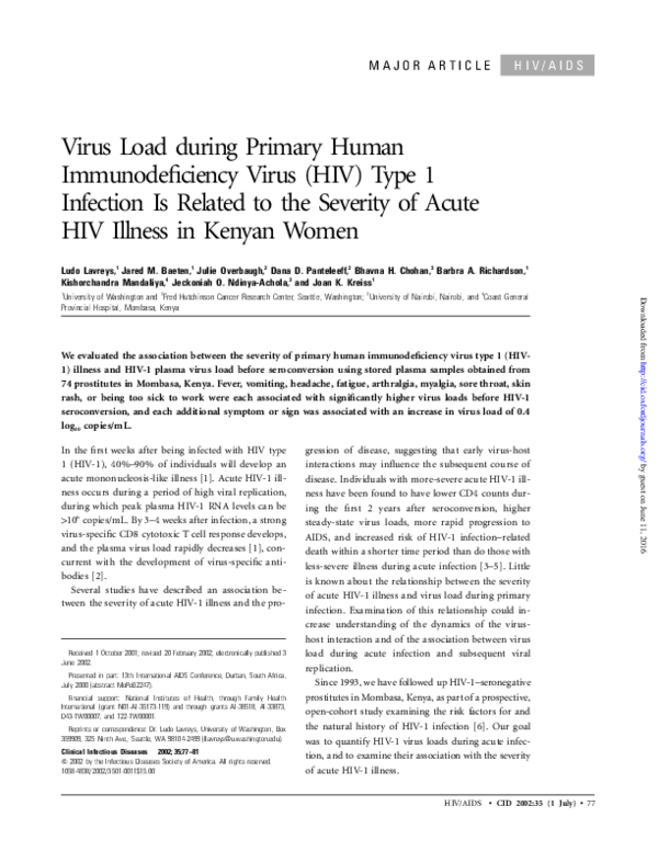 (PDF) Virus Load during Primary Human Immunodeficiency Virus (HIV) Type ...