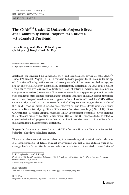 (PDF) The SNAP™ Under 12 Outreach Project: Effects of a community based ...