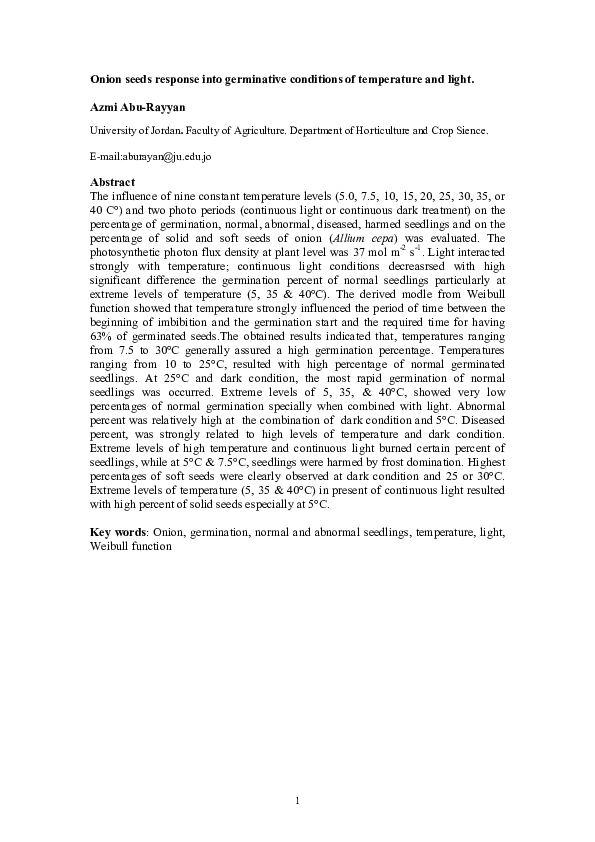 (PDF) Onion Seed Germination as Affected by Temperature and Light