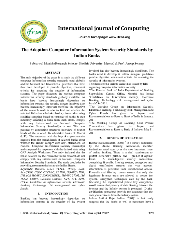 (PDF) The Adoption Computer Information System Security Standards by ...
