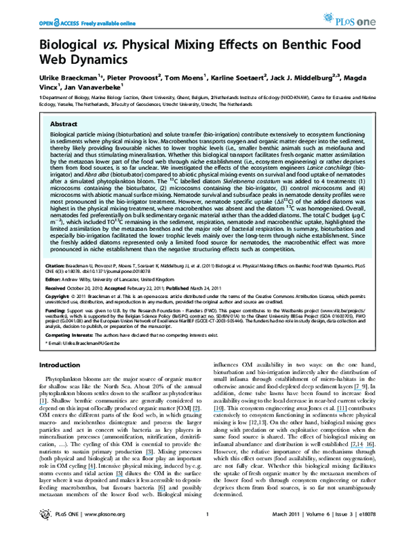 (PDF) Biological vs. physical mixing effects on benthic food web dynamics