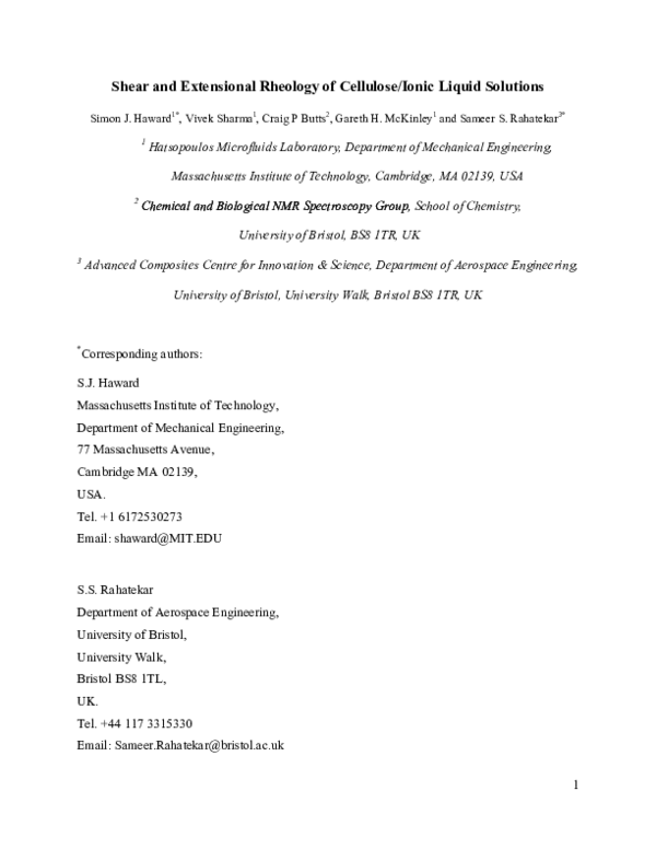 (PDF) Shear and Extensional Rheology of Cellulose/Ionic Liquid Solutions