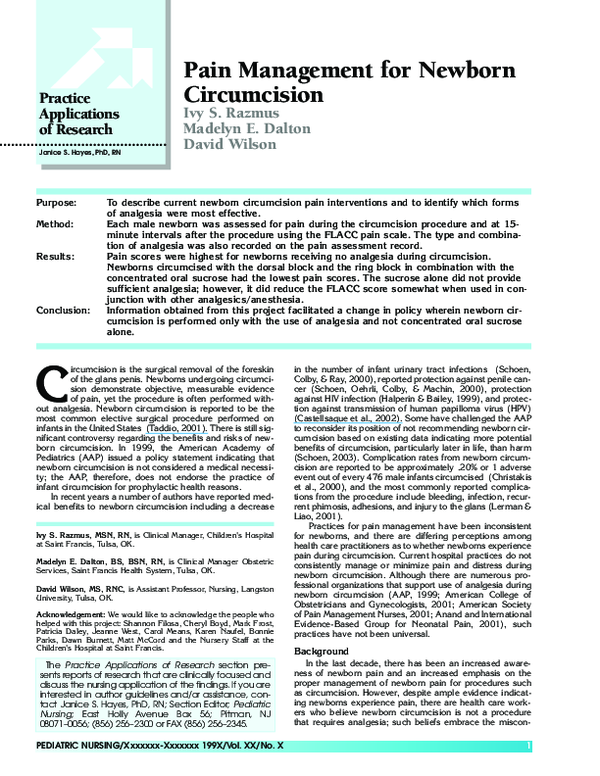 (PDF) Pain management for newborn circumcision Ivy Razmus Academia.edu