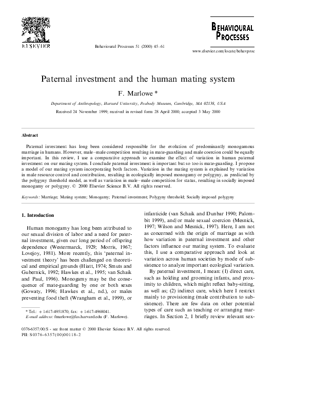 (PDF) Paternal investment and the human mating system