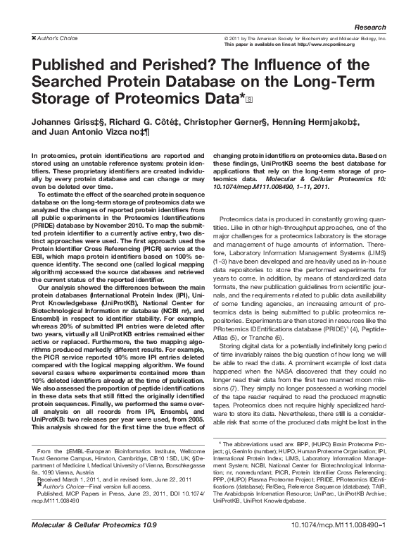 (PDF) Published and Perished? the influence of the searched protein ...