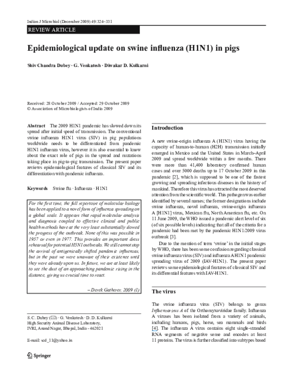 (PDF) Epidemiological update on swine influenza (H1N1) in pigs
