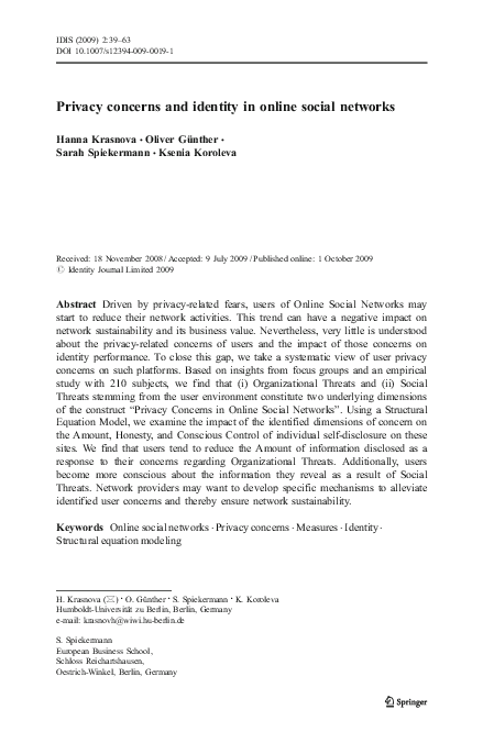 (PDF) Privacy concerns and identity in online social networks
