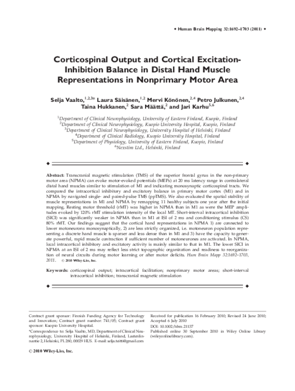 (PDF) Corticospinal output and cortical excitation-inhibition balance ...