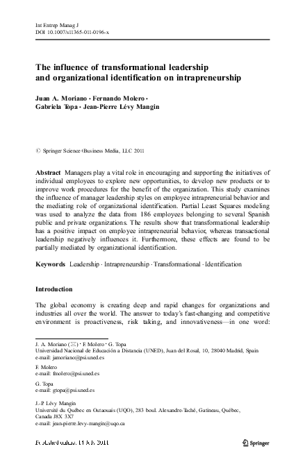 (PDF) The influence of transformational leadership and support for ...