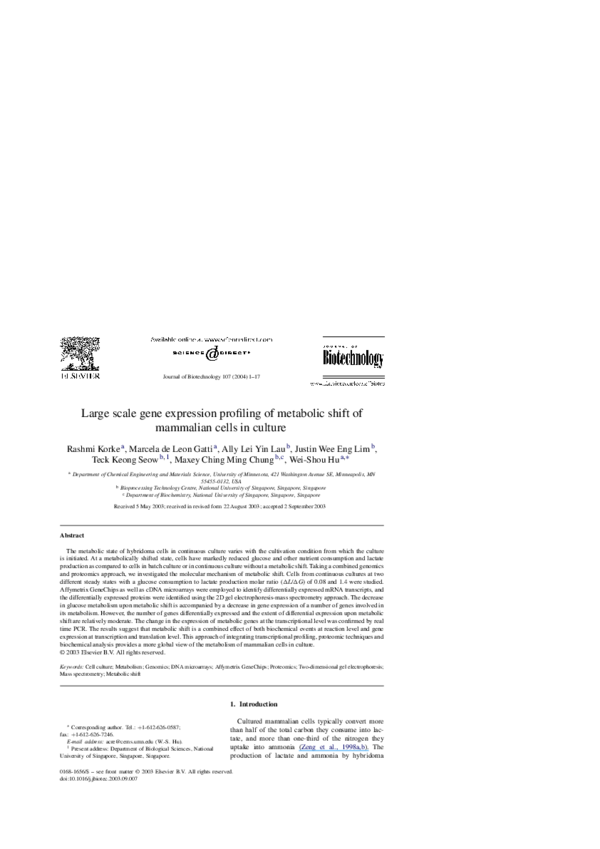 (PDF) Large scale gene expression profiling of metabolic shift of ...