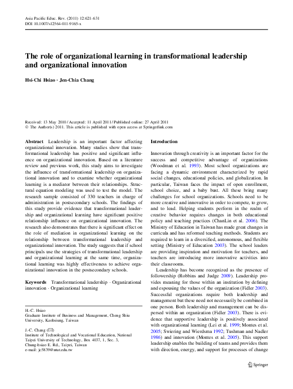 (PDF) The role of organizational learning in transformational ...