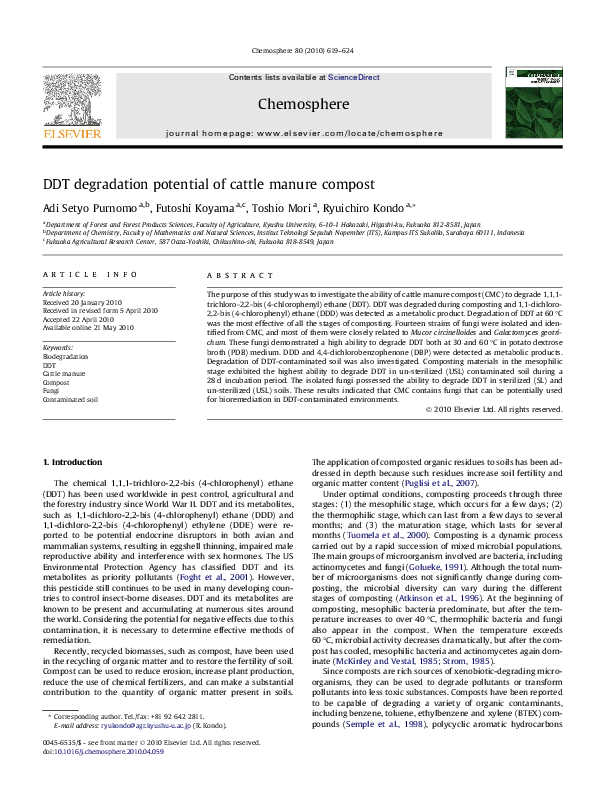 (PDF) DDT degradation potential of cattle manure compost