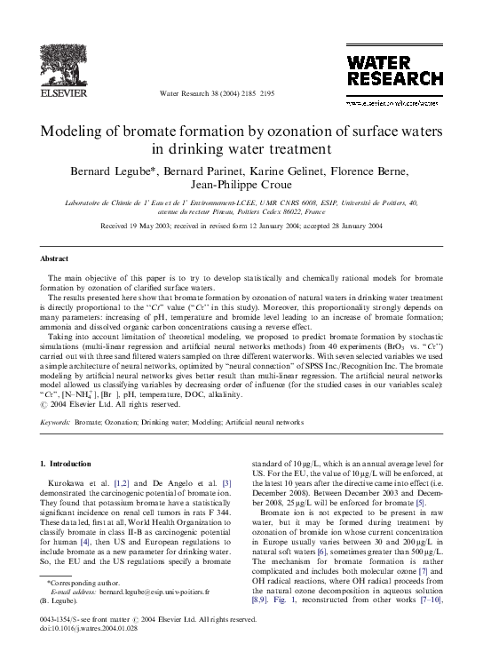 (PDF) Modeling of bromate formation by ozonation of surface waters in