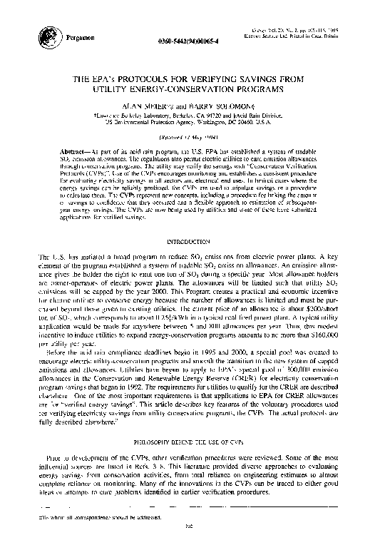 (PDF) The EPA's protocols for verifying savings from utility energy ...