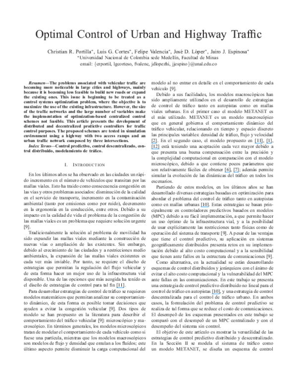 (PDF) Optimal Control of Urban and Highway Traffic