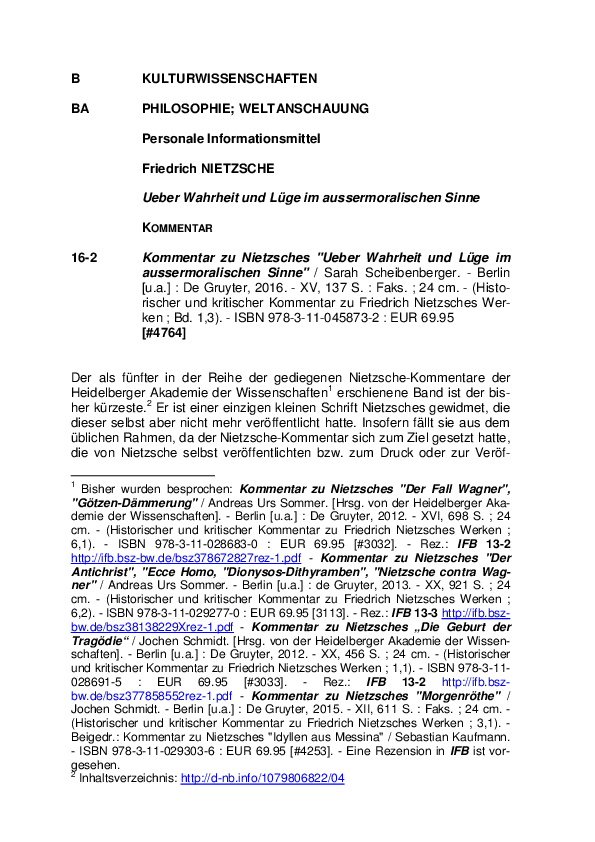(PDF) Rezension zu NietzscheKommentar Wahrheit und Lüge im
