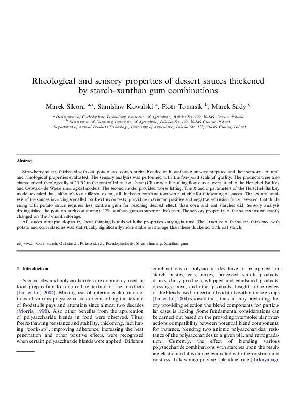 (PDF) Rheological and sensory properties of dessert sauces thickened by