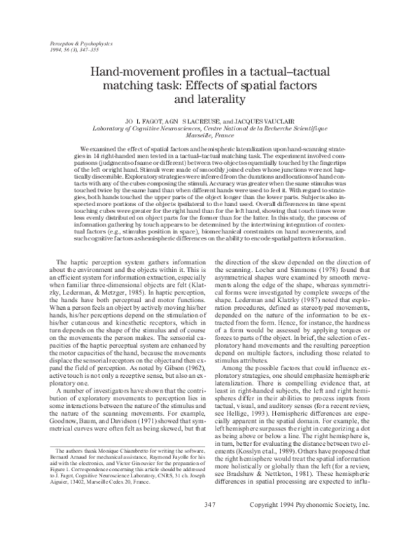 (PDF) Hand-movement profiles in a tactual—tactual matching task ...