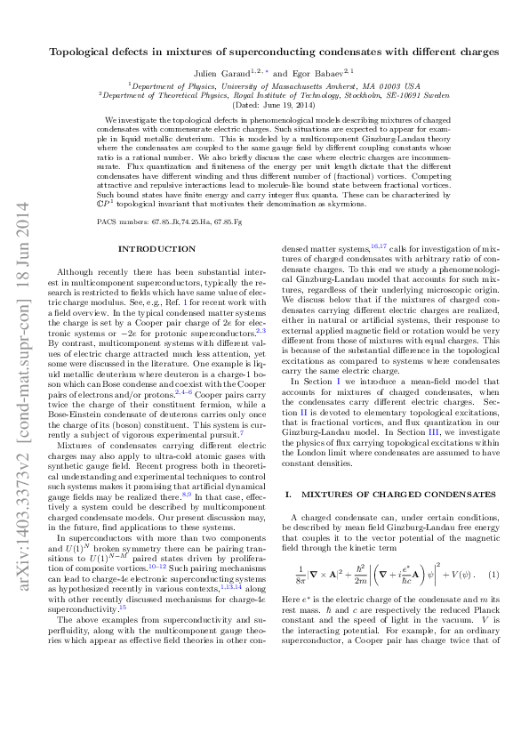 (PDF) Topological defects in mixtures of superconducting condensates ...