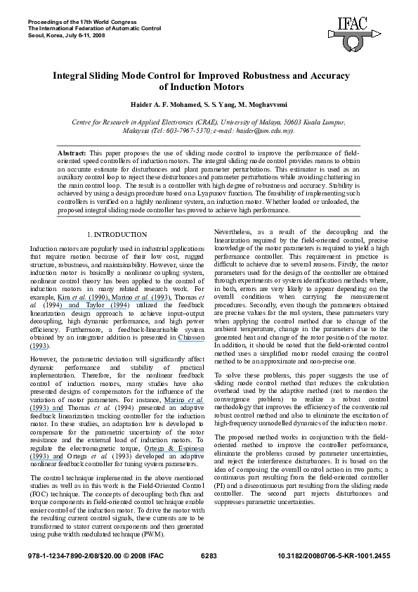 (PDF) Integral sliding mode control for improved robustness and ...