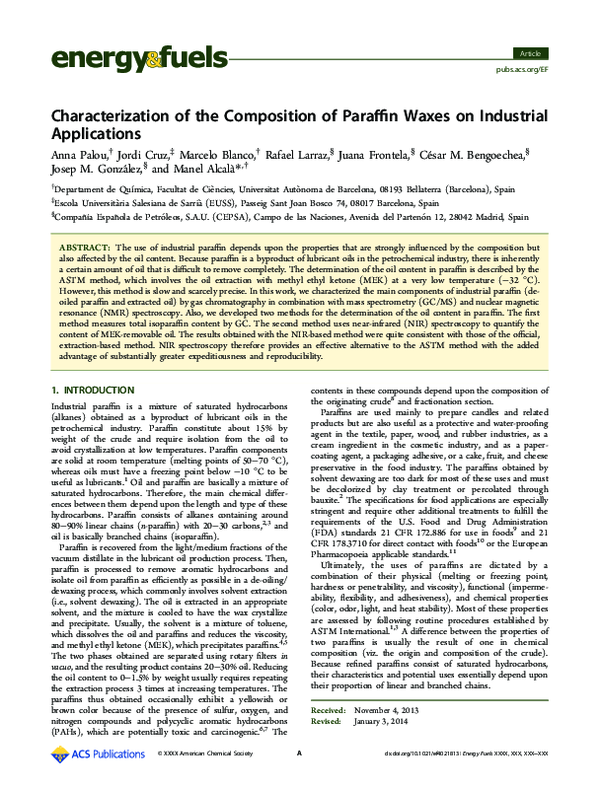 (PDF) Characterization of the Composition of Paraffin Waxes on