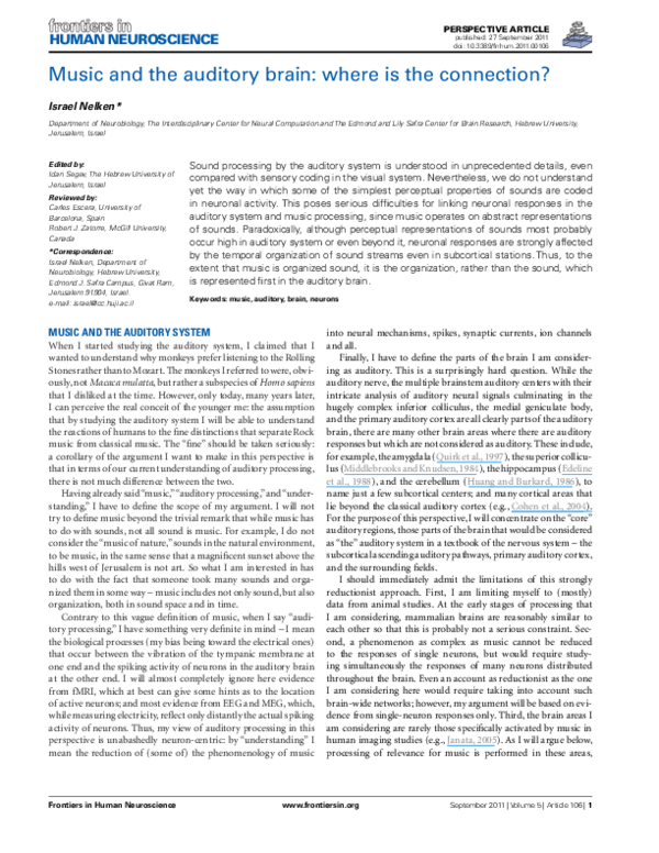 (PDF) Music and the Auditory Brain: Where is the Connection?