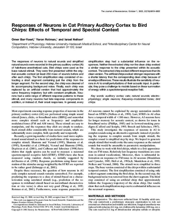 (PDF) Responses of Neurons in Cat Primary Auditory Cortex to Bird ...