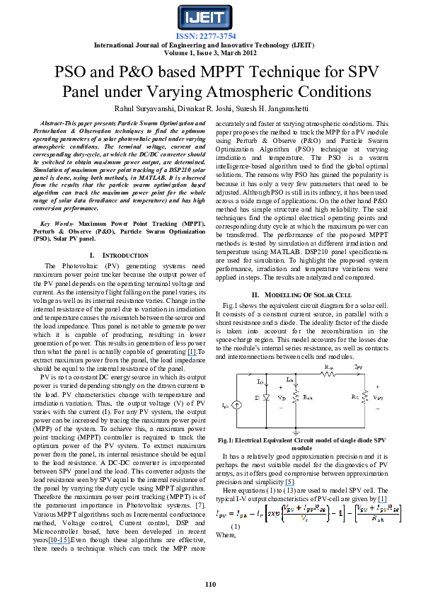 (PDF) PSO and P&O based MPPT technique for SPV panel under varying ...