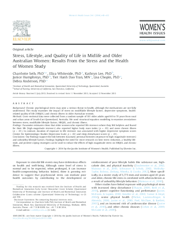 (PDF) Stress, Lifestyle, and Quality of Life in Midlife and Older ...