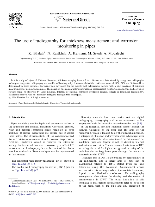 (PDF) The use of radiography for thickness measurement and corrosion ...