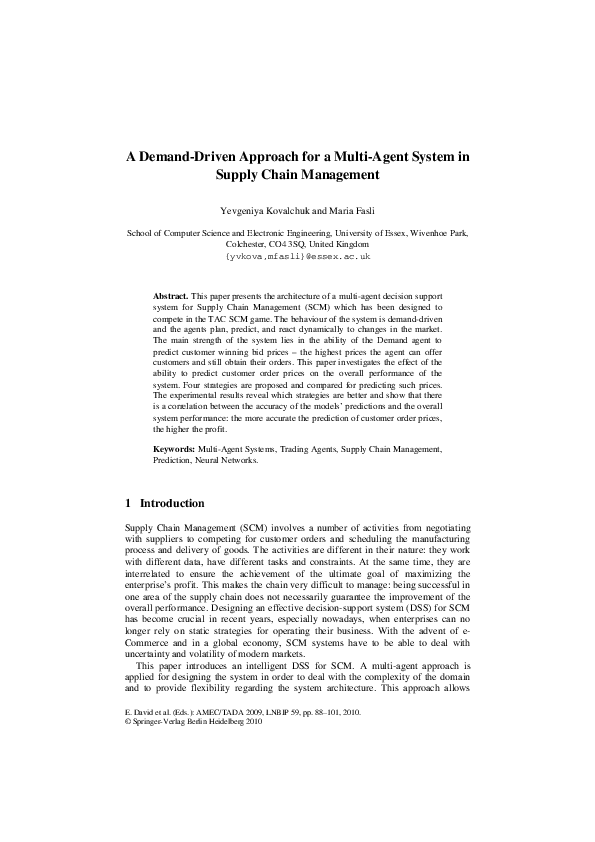 (PDF) A Demand-Driven Approach for a Multi-Agent System in Supply Chain ...