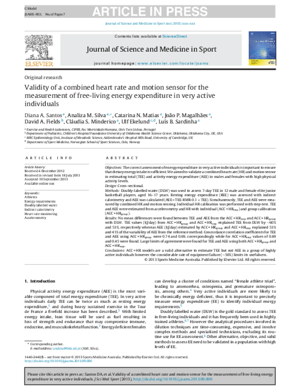 (PDF) Validity of a combined heart rate and motion sensor for the ...