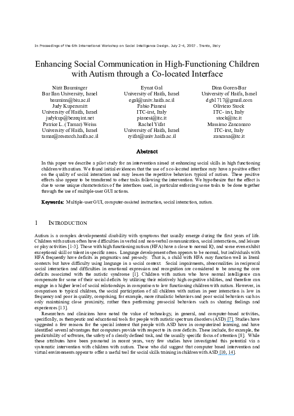 (PDF) Enhancing Social Communication in High-Functioning Children with ...